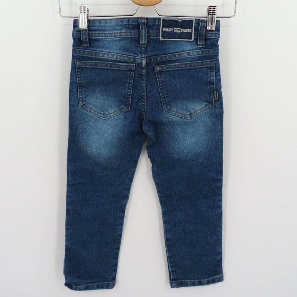 Phat Farm Boys 6 Skinny Fit Moto Motorcycle Jeans Distressed Patches Blue Denim - Picture 5 of 12